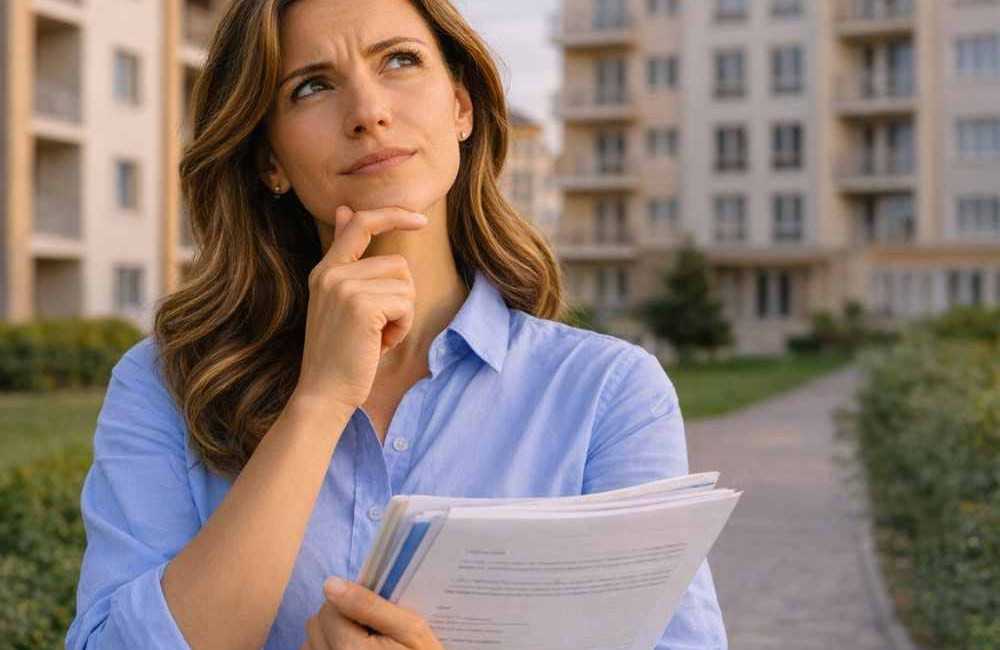 mulher com dúvida sobre certidão HIS e HMP para compra de imóvel